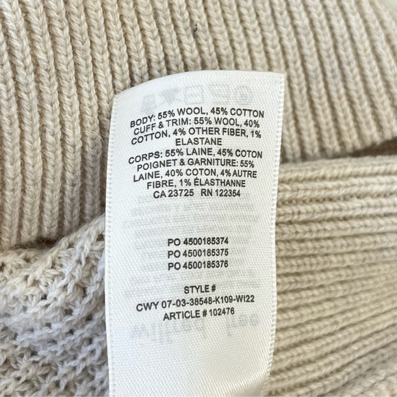 ARITZIA WILFRED FREE MERINO WOOL BLEND CREAM WAFFLE KNIT SWEATER - Picture 5 of 7